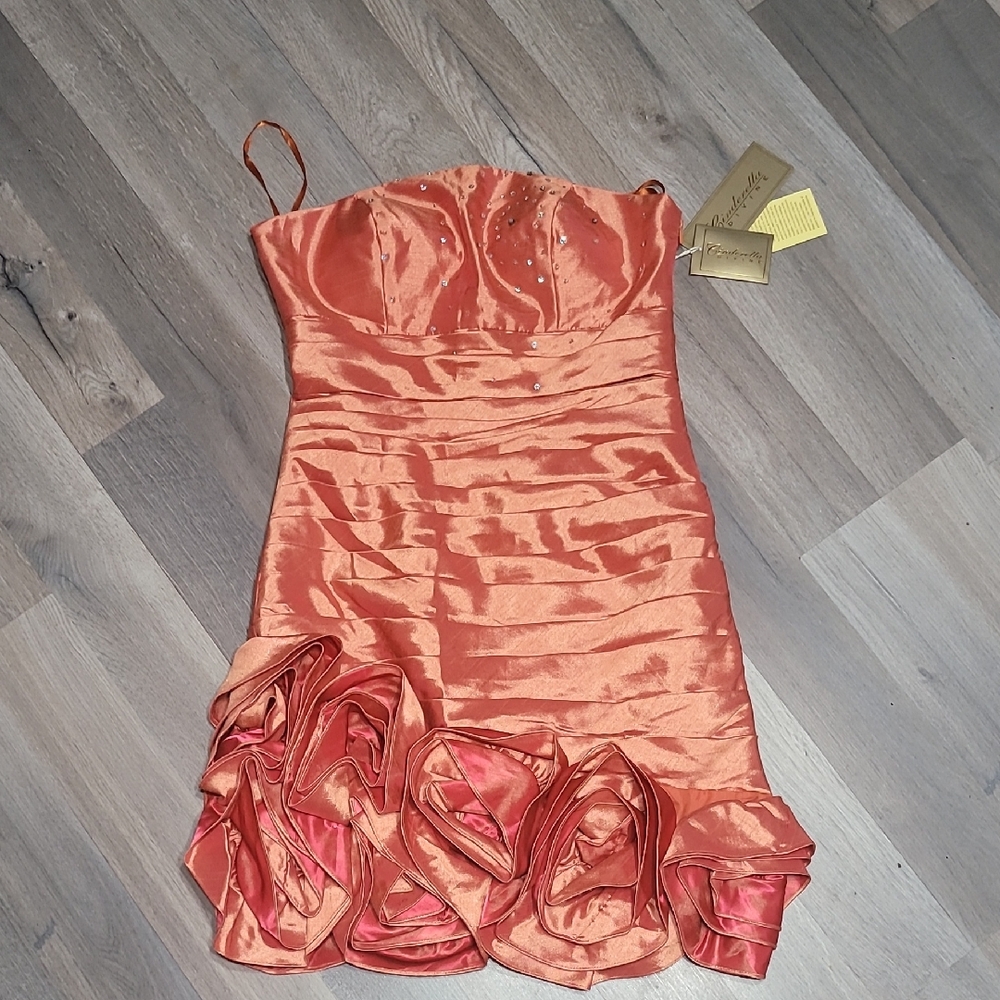 NWT Cinderella Divine Elegant Peach Tangerine Evening Dress Size Large